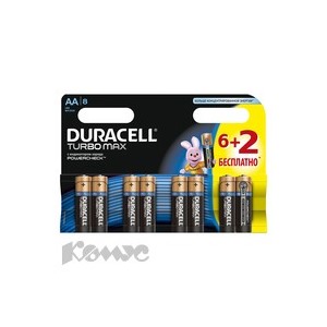 Батарея DURACELL АА/LR6-8BL TURBO Max 6шт+2 бесплатно бл/8