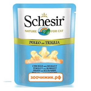 Влажный корм Schesir для кошек курица+кефаль (70 гр)