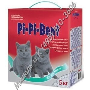 Pi-Pi-Bent для котят 5кг.в коробке комкующ. наполнитель для кошачьего туалета из природного бентонита 1х4шт