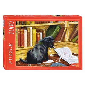 Пазлы 1000 "Щенок у книжной полки"