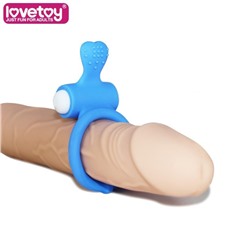 Голубое виброкольцо для пениса Power Heart Clit Cockring