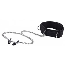 Чёрный воротник с зажимами для сосков Velcro Collar