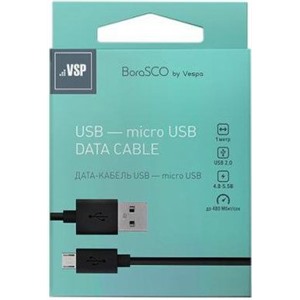 Кабель BoraSCO (20549) micro USB черный, 2 м, 2A, витой