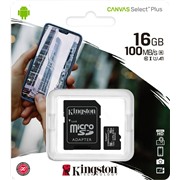 Карта памяти MicroSDHC 16 Gb Kingston class 10 100Mb/s  Canvas Select Plus / SDCS2/16GB
