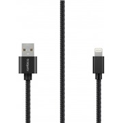 Кабель Rombica (IB-04) Black USB - Apple Lightning текстиль/алюминий, 2м, черный