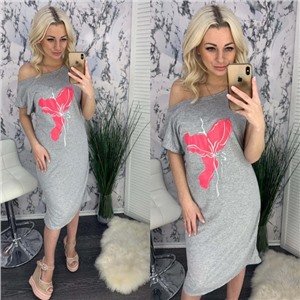 Платье SIZE PLUS розовый цветок grey IN