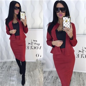 Костюм жакет и юбка миди спандекс red wine M105
