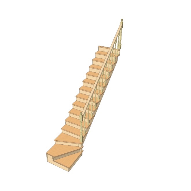 №2.1.1.0. Лестница с поворотом на 90 градусов, с забежными и прямыми ступенями